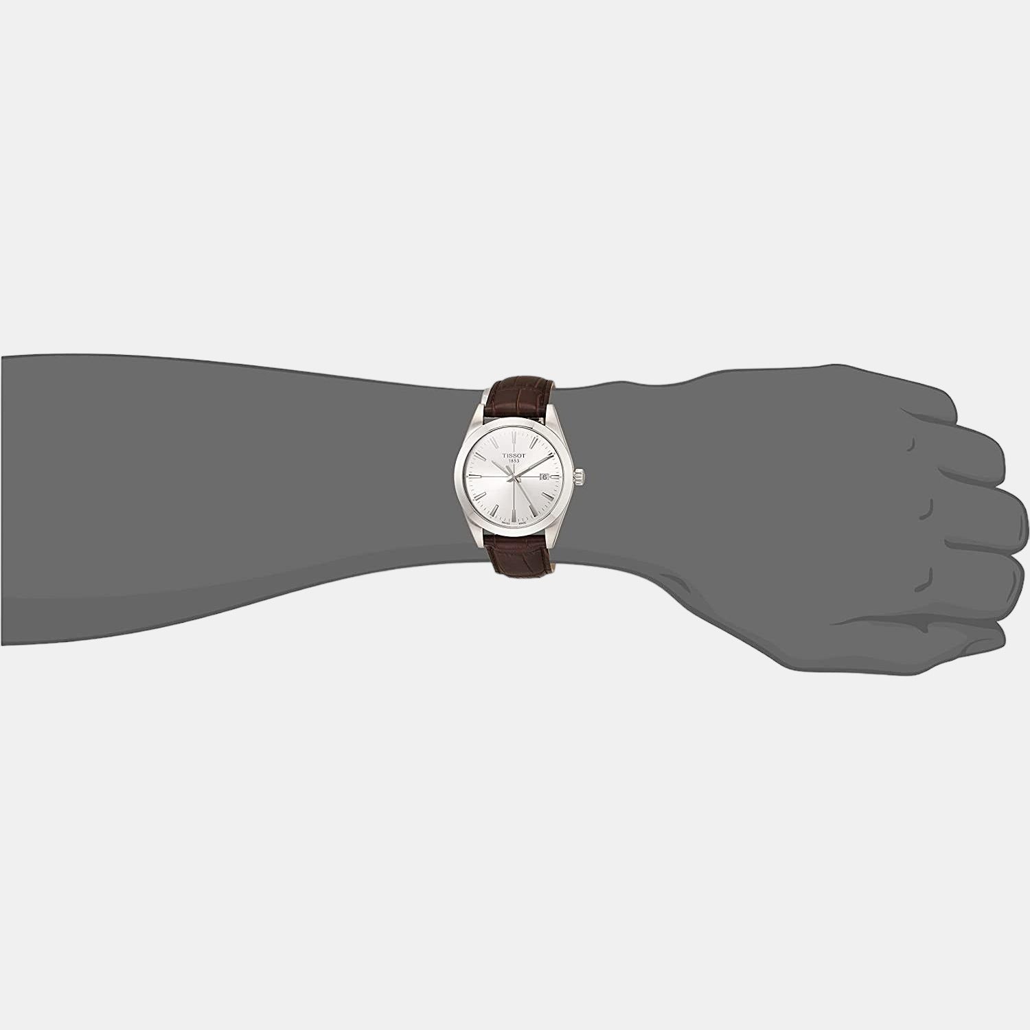 Gentleman Men Quartz Silver Dial Analog Leather Watch T1274101603101