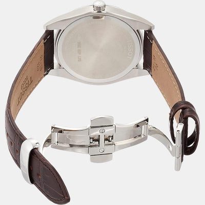 Gentleman Men Quartz Silver Dial Analog Leather Watch T1274101603101