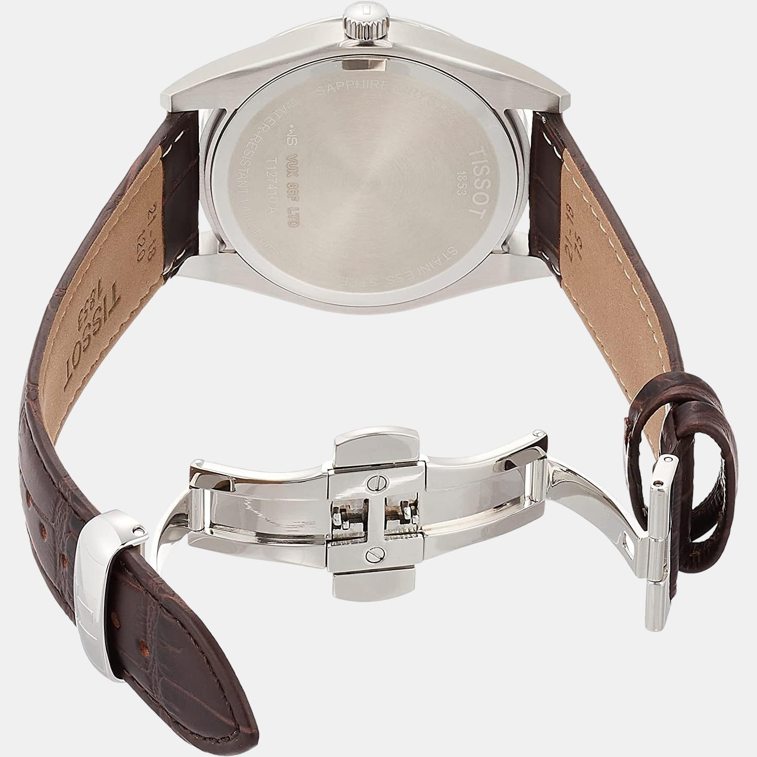 Gentleman Men Quartz Silver Dial Analog Leather Watch T1274101603101