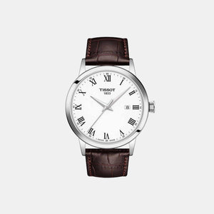 Classic Dream Men Quartz White Dial Analog Leather Watch T1294101601300