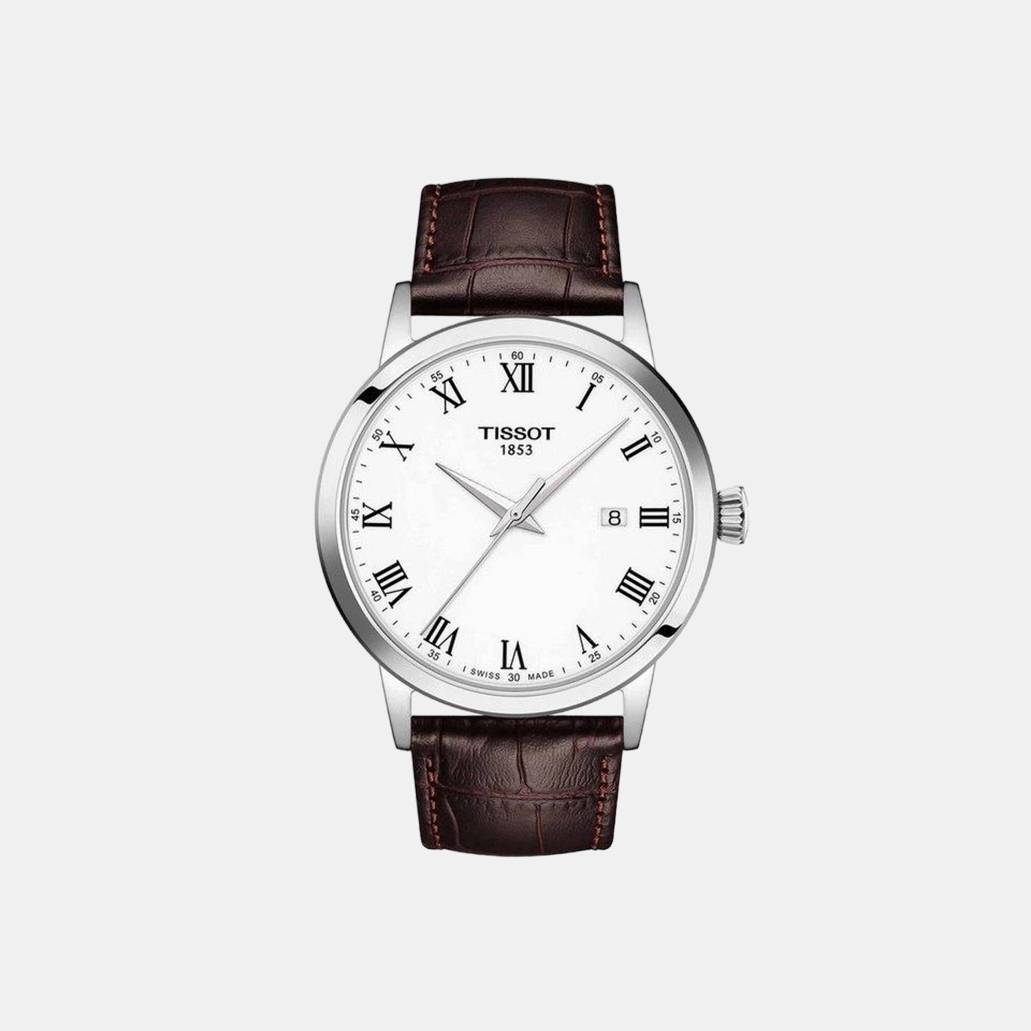 Classic Dream Men Quartz White Dial Analog Leather Watch T1294101601300