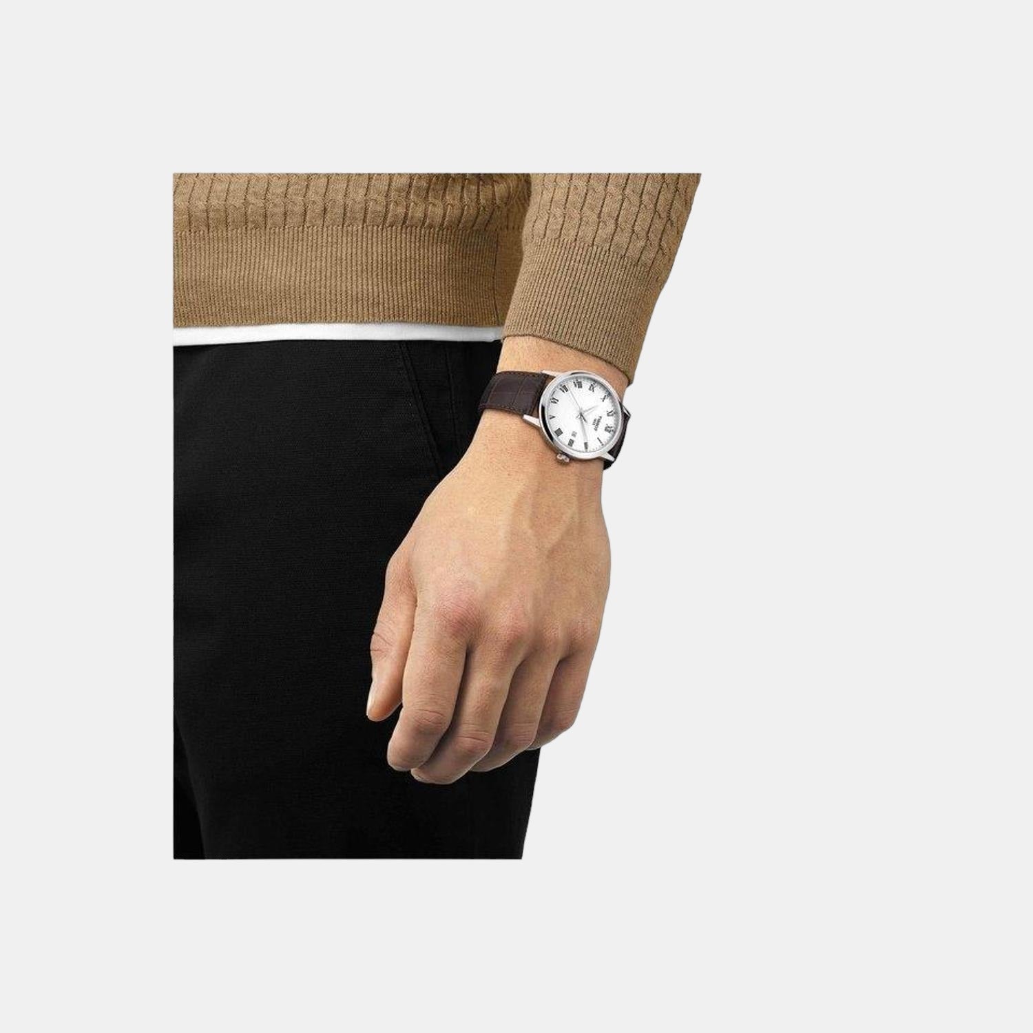 Classic Dream Men Quartz White Dial Analog Leather Watch T1294101601300