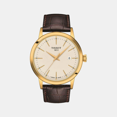 Classic Dream Men's Beige Analog Leather Watch T1294103626100