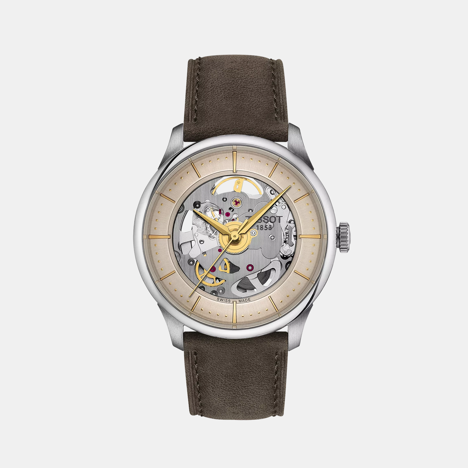 Chemin Des Tourelles Skeleton Unisex Automatic Ivory Dial Analog Leather Watch T1398361626100