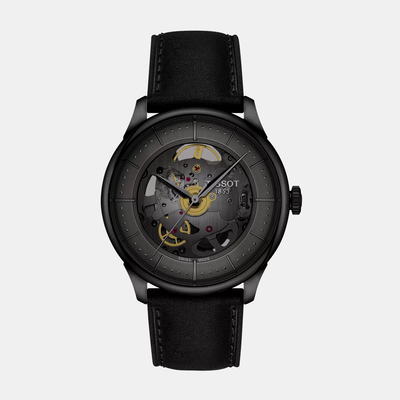 Chemin Des Tourelles Skeleton Unisex Automatic Gunmetal Dial Analog Leather Watch T1398363644100