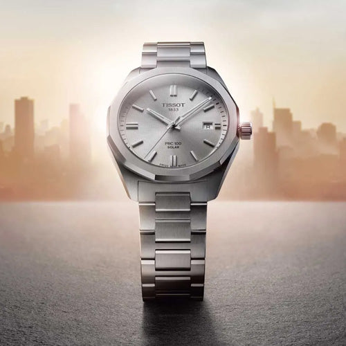 Tissot T-Classic PRC 100 Solar Quartz Silver Dial Men 39mm T1514221103100
