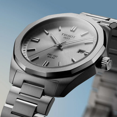 Tissot T-Classic PRC 100 Solar Quartz Silver Dial Men 39mm T1514221103100