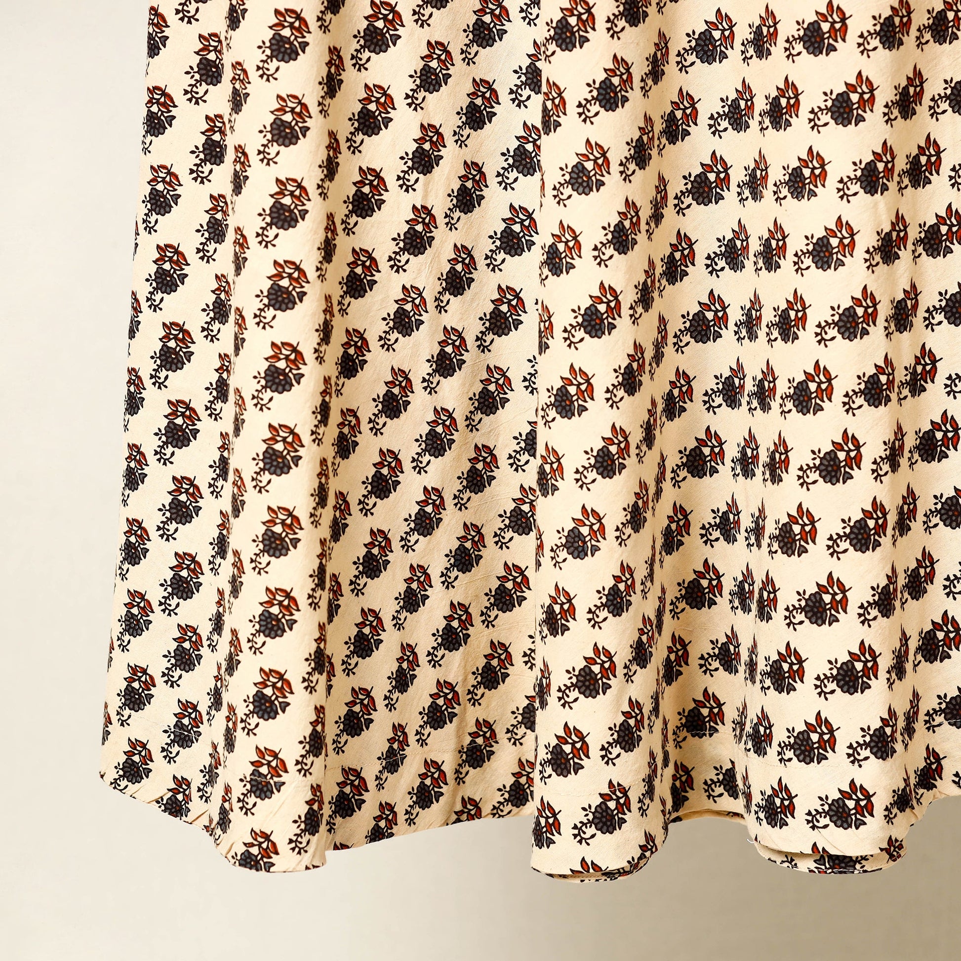 Beige - Block Print Cotton Wrap Around Ajrakh Skirt