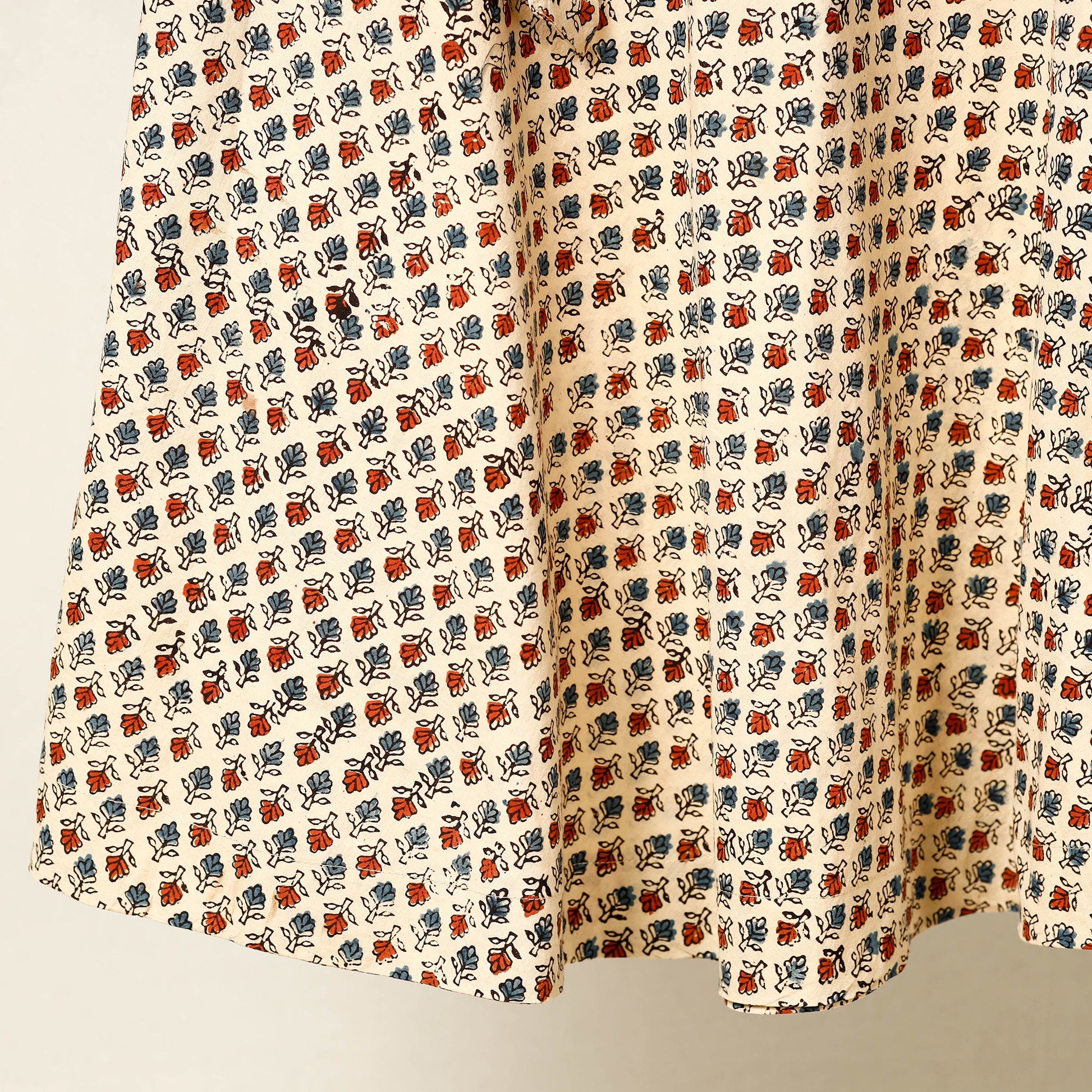Beige - Block Print Cotton Wrap Around Ajrakh Skirt