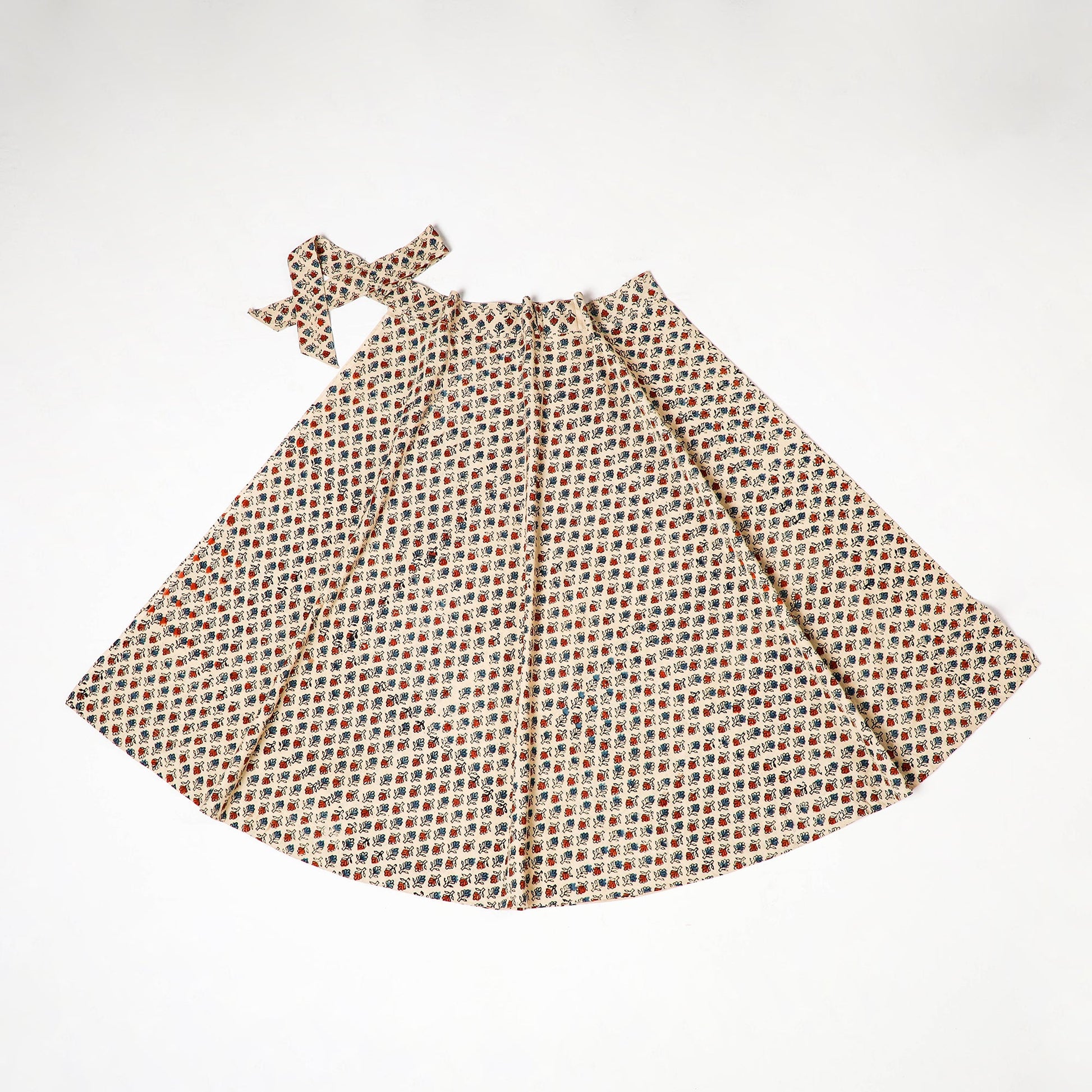 Beige - Block Print Cotton Wrap Around Ajrakh Skirt