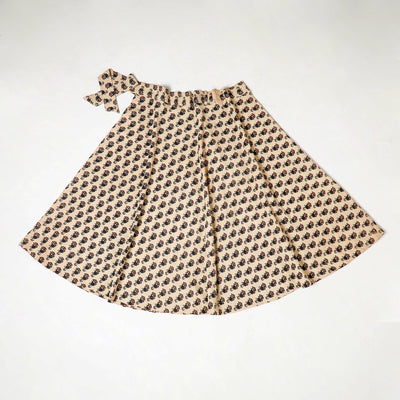 Beige - Block Print Cotton Wrap Around Ajrakh Skirt