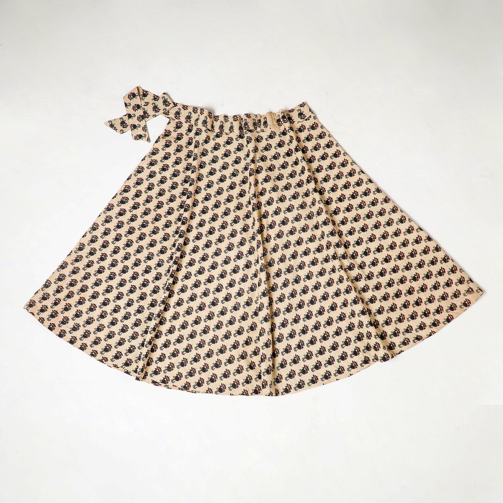 Beige - Block Print Cotton Wrap Around Ajrakh Skirt