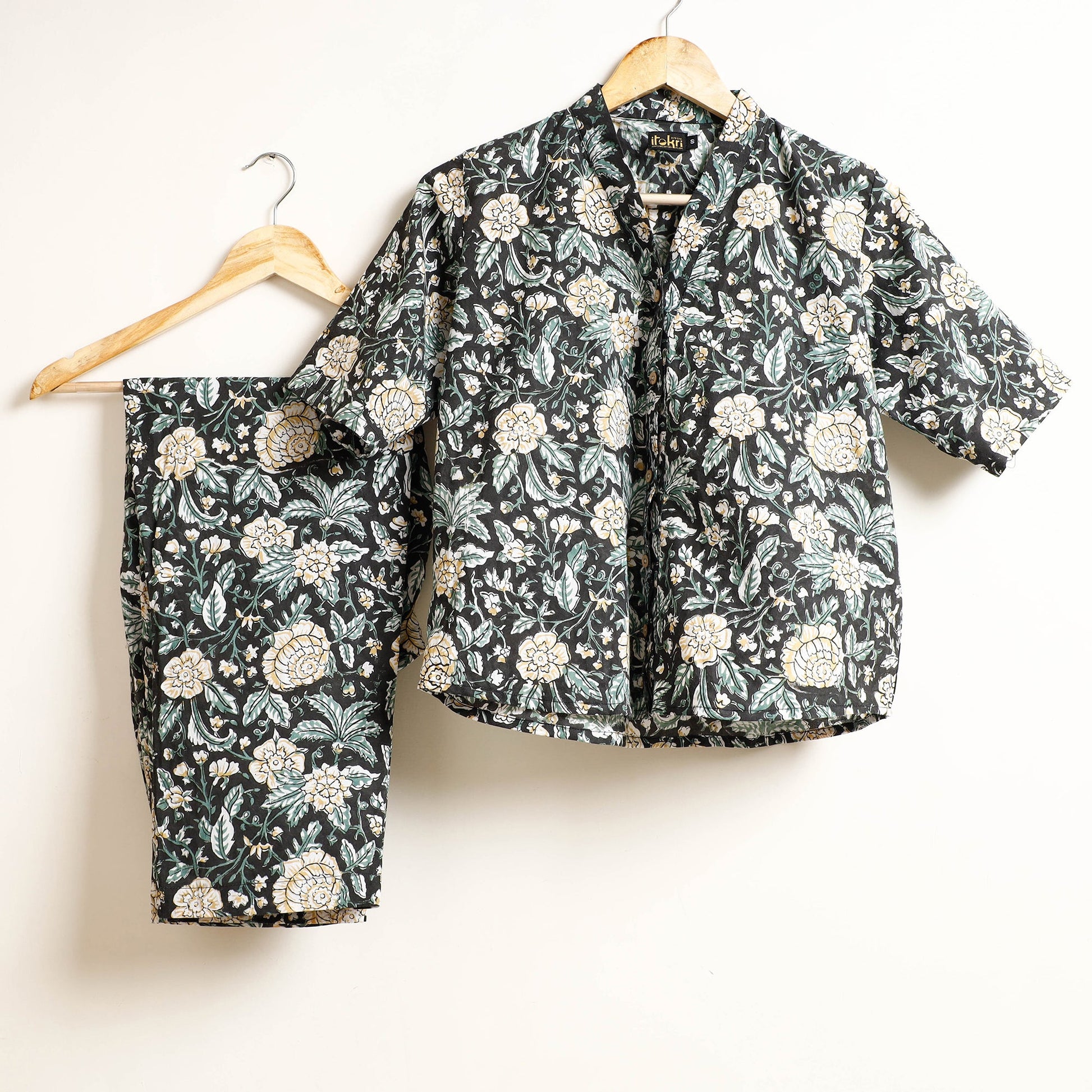 Black - Sanganeri Block Printed Cotton Night Suit Set