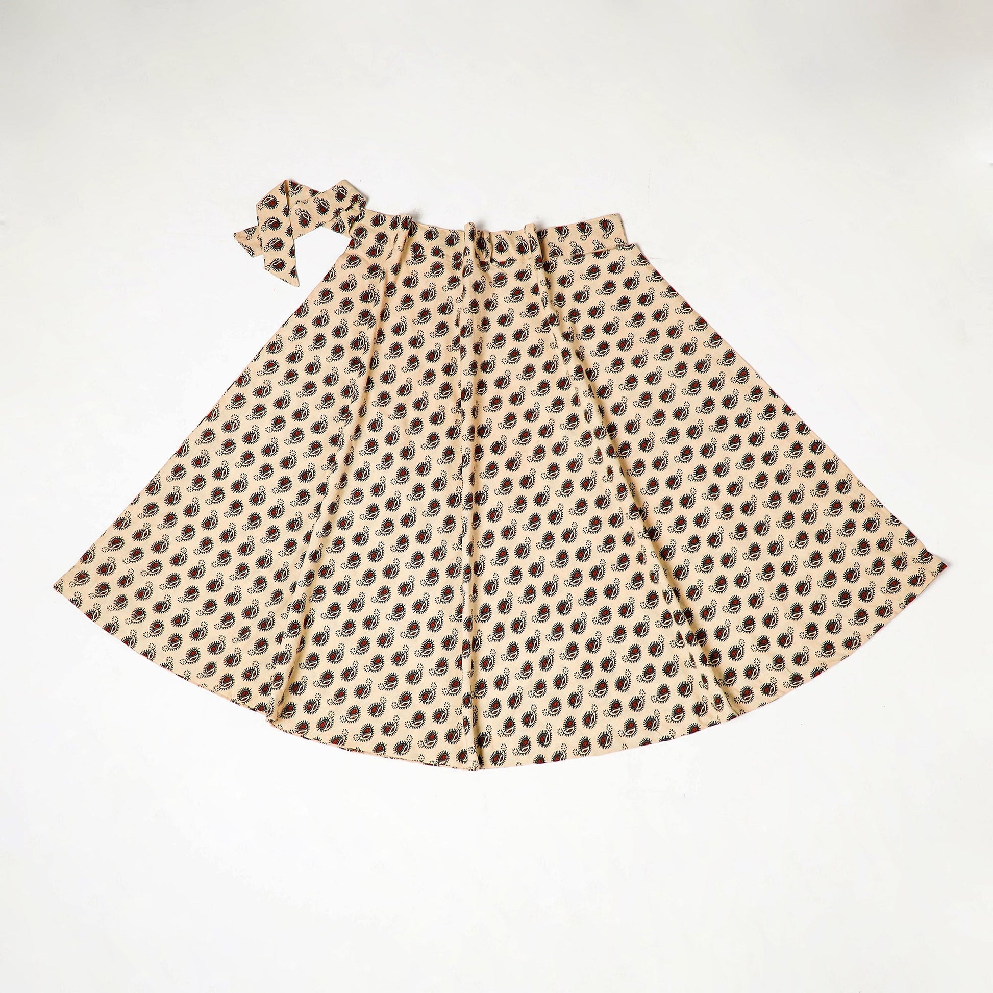 Beige - Block Print Cotton Wrap Around Ajrakh Skirt