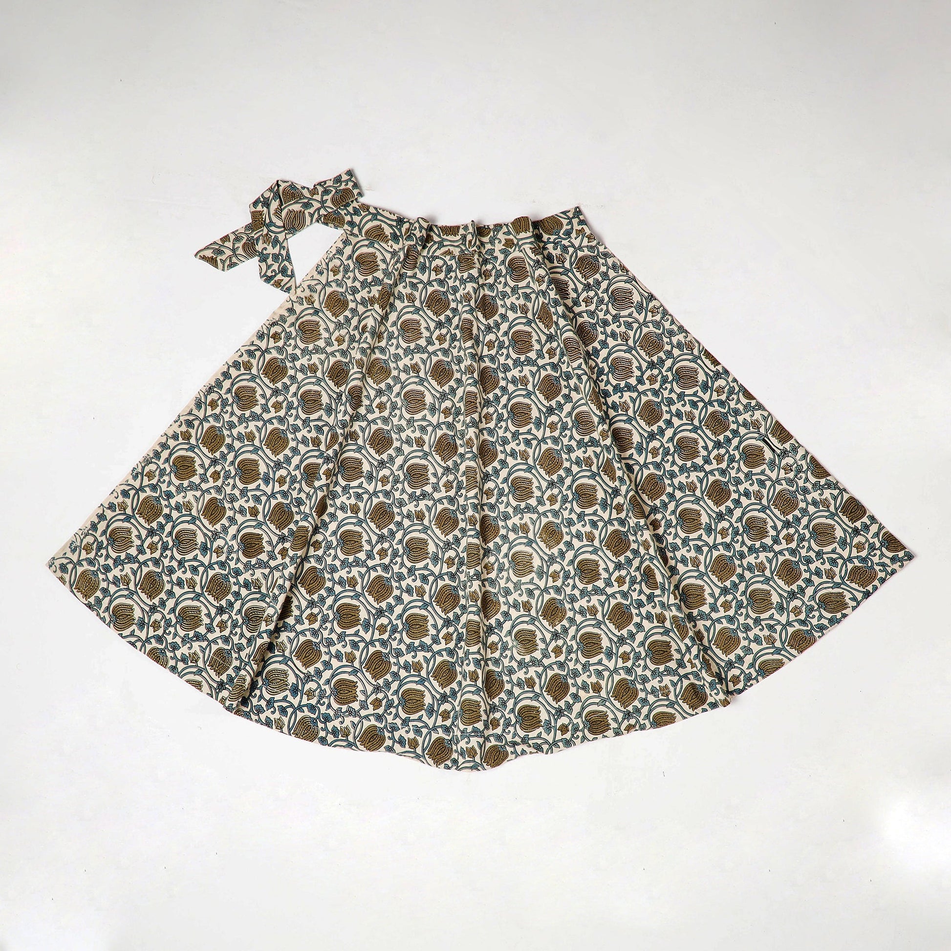 Brown - Block Print Cotton Wrap Around Ajrakh Skirt