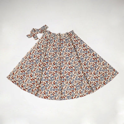 Beige - Block Print Cotton Wrap Around Ajrakh Skirt