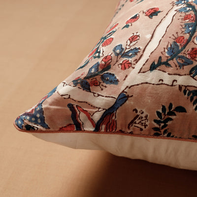 Brown - Sanganeri Block Printed Cotton Cushion Cover (16 x 16 in)