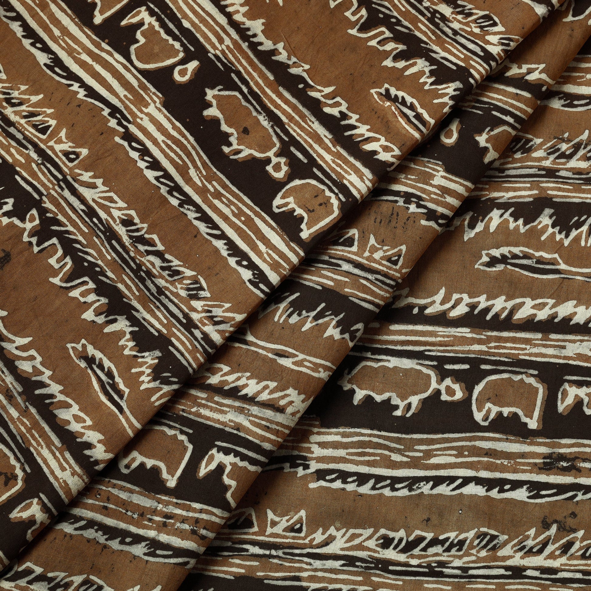 Brown - Akola Hand Block Printed Cotton Fabric