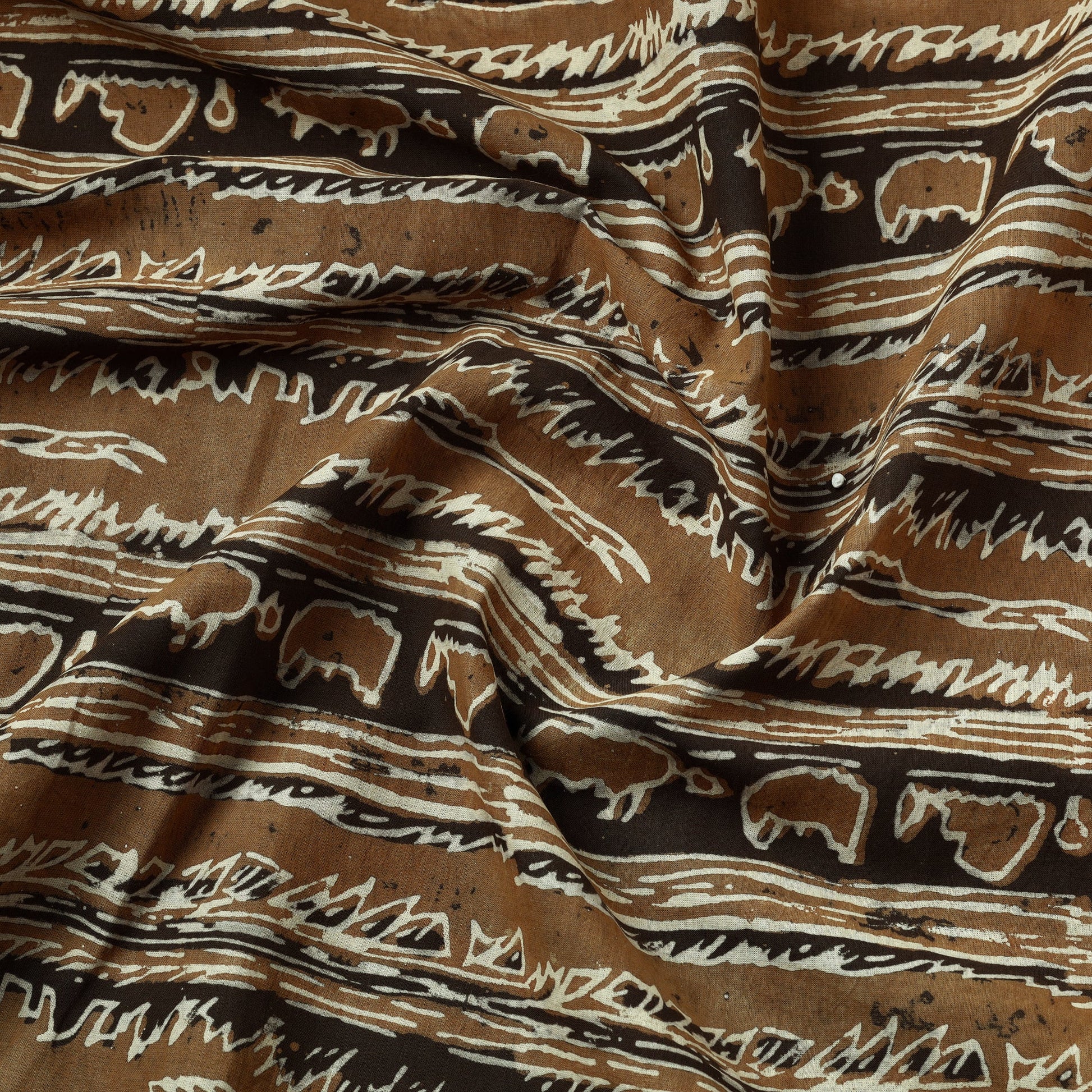 Brown - Akola Hand Block Printed Cotton Fabric