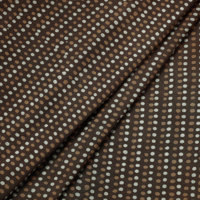 Brown - Hand Block Dotted Print Cotton Akola Fabric