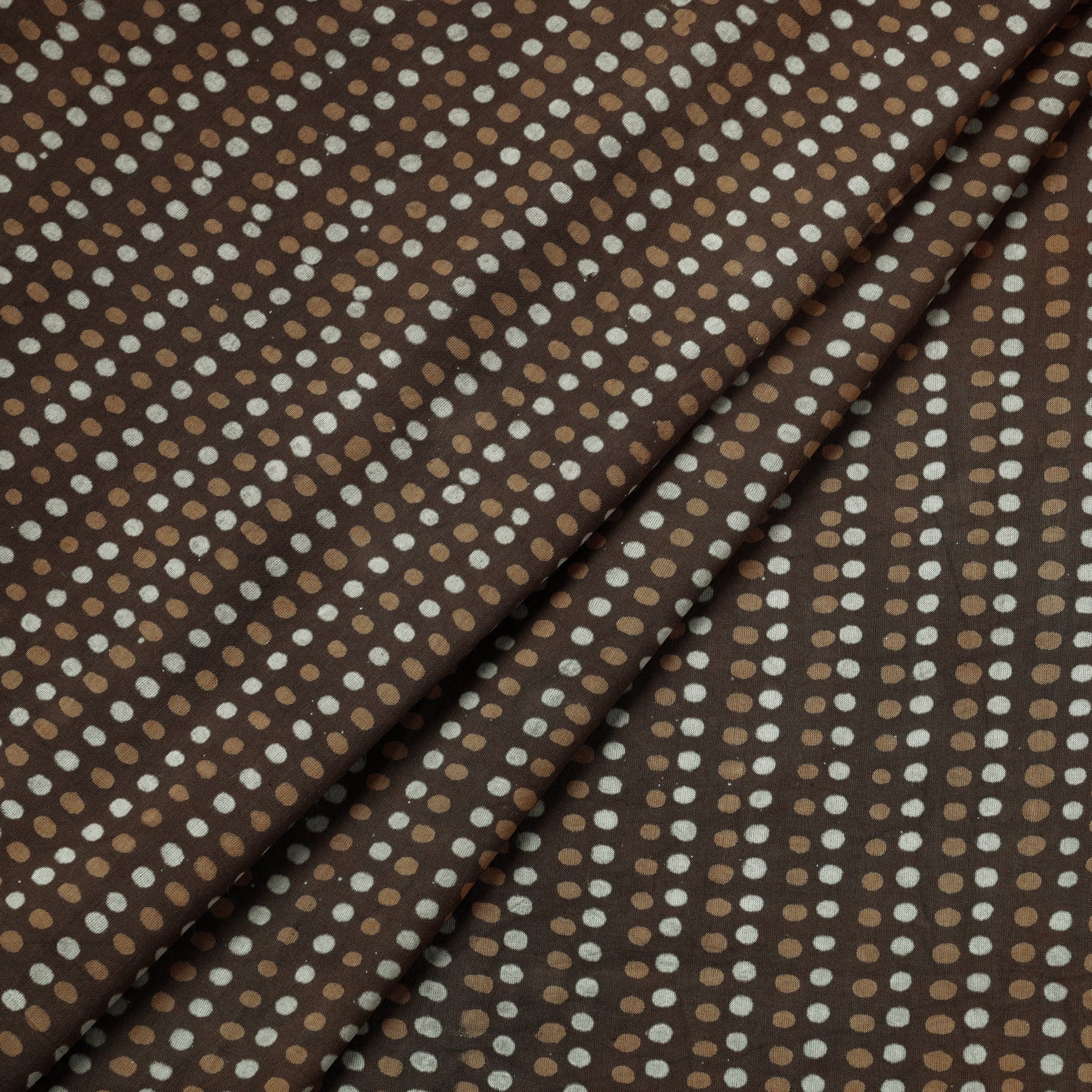 Brown - Hand Block Dotted Print Cotton Akola Fabric