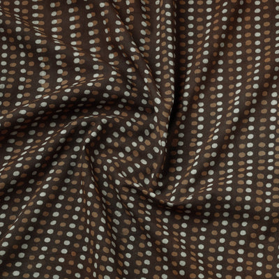 Brown - Hand Block Dotted Print Cotton Akola Fabric