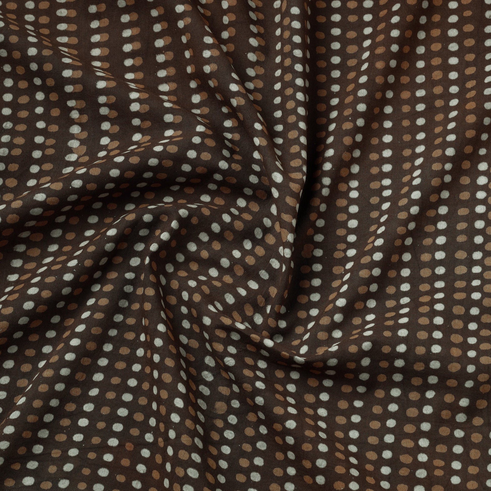 Brown - Hand Block Dotted Print Cotton Akola Fabric