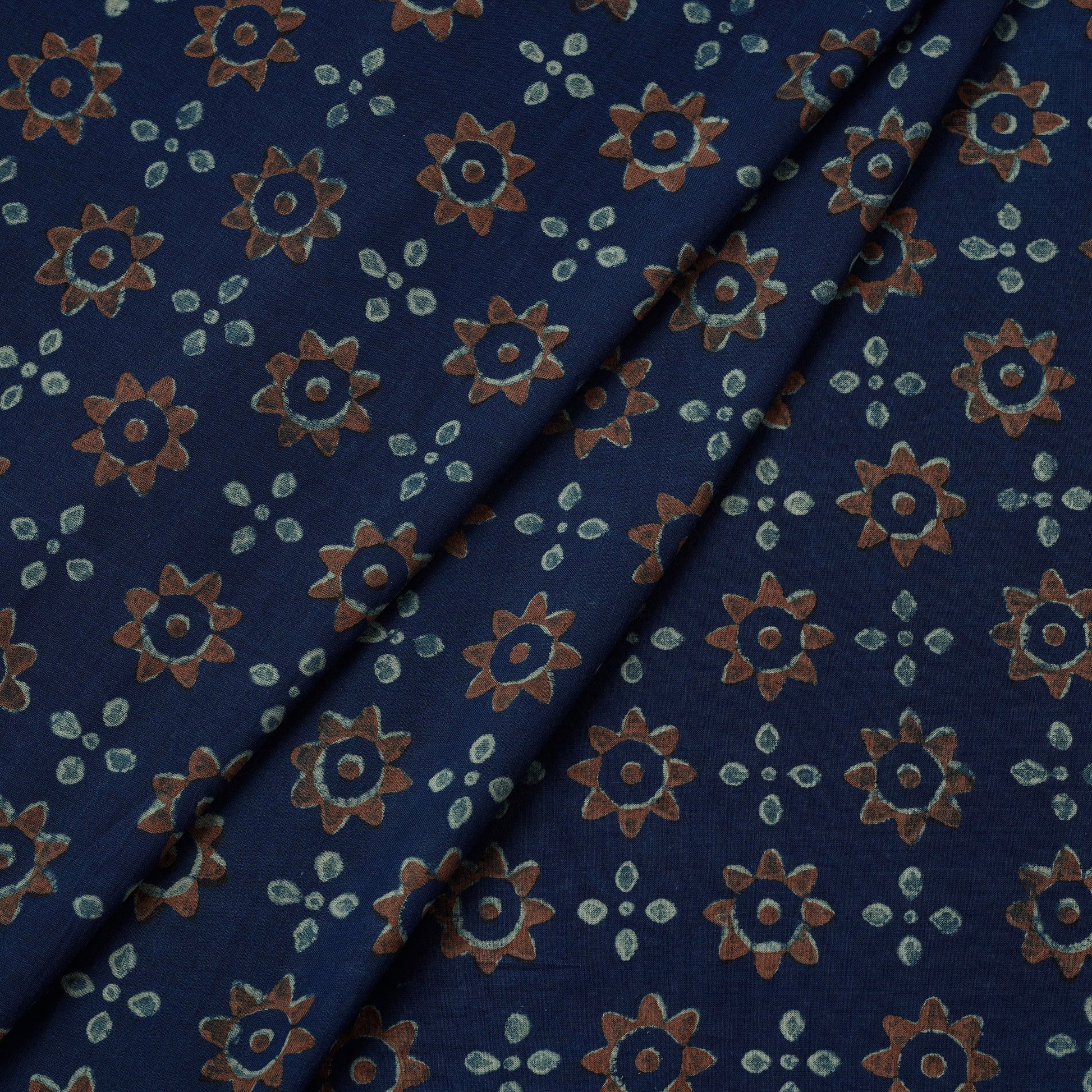 Blue - Akola Hand Block Printed Cotton Fabric