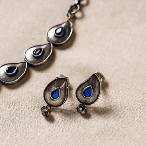 Antique Silver Finish Oxidised Brass Base Stone Work Necklace Set