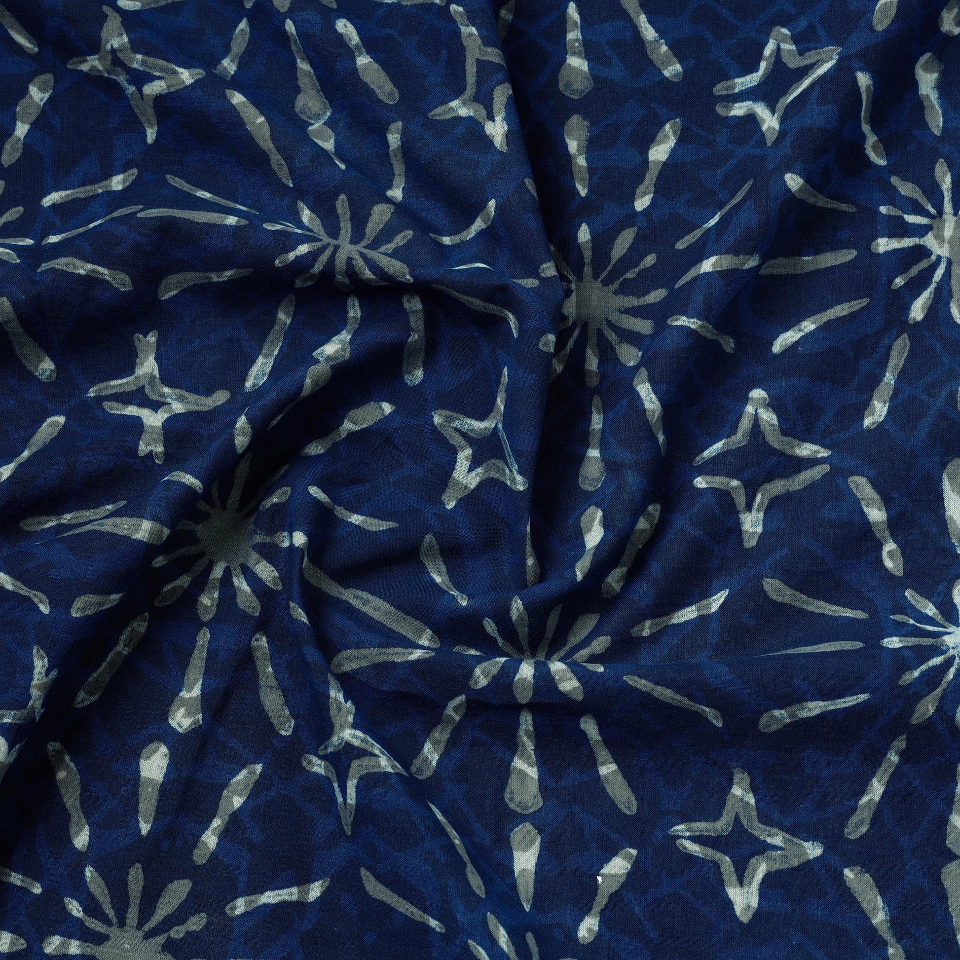 Blue - Hand Block Printed Cotton Akola Fabric