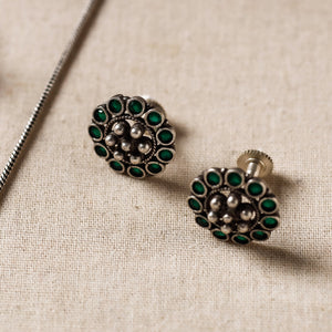 Antique Silver Finish Oxidised Brass Base Stone Work Necklace Set with Ring