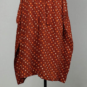 Brown - Bandhani Tie-Dye Cotton Kaftan with Tie-Up Waist (Long)