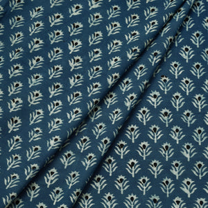 Blue - Akola Hand Block Printed Cotton Fabric