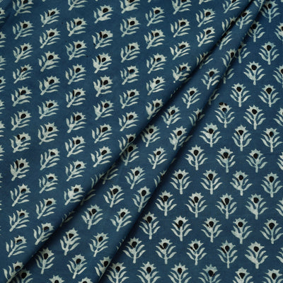 Blue - Akola Hand Block Printed Cotton Fabric