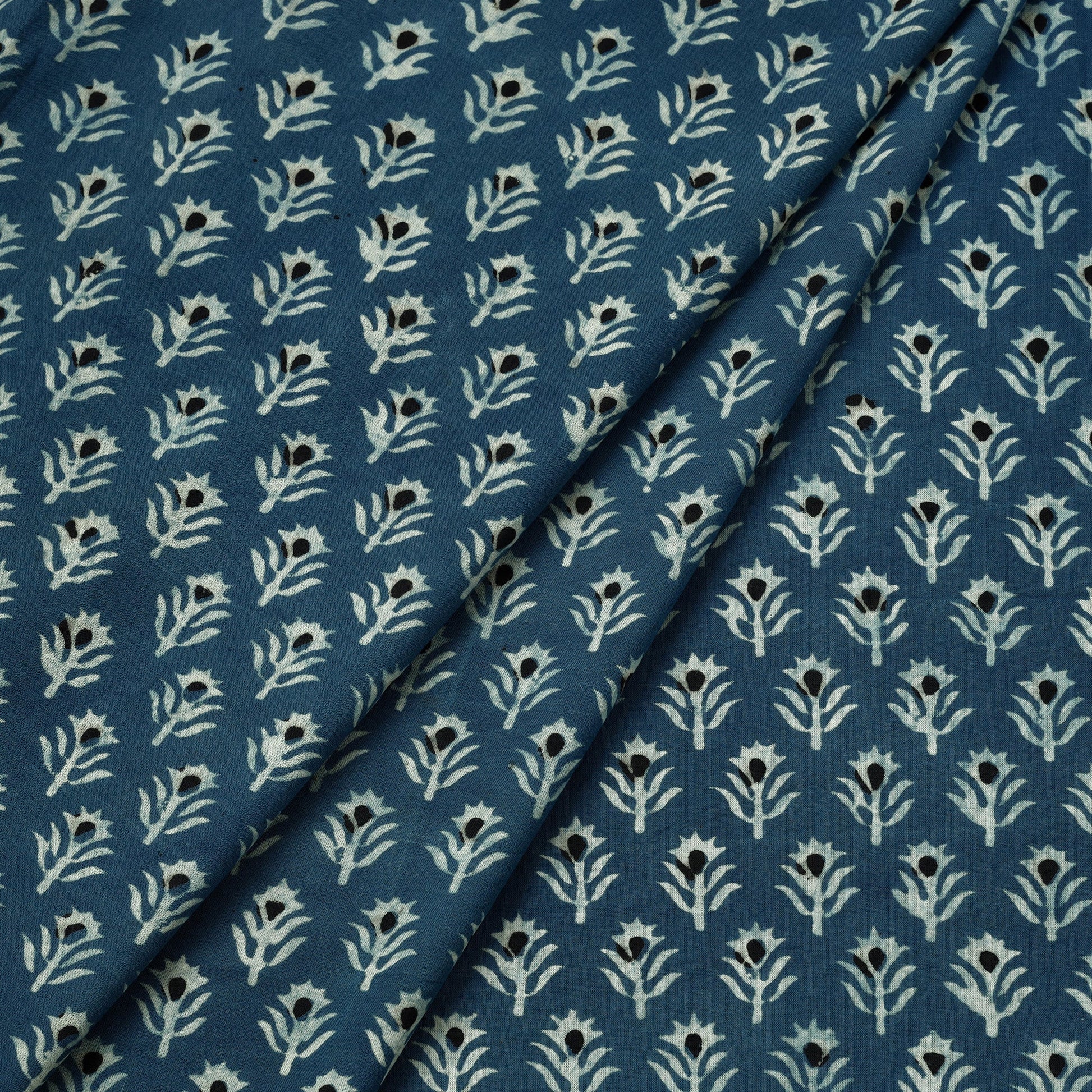 Blue - Akola Hand Block Printed Cotton Fabric