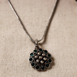 Antique Silver Finish Oxidised Brass Base Stone Work Necklace Set with Ring