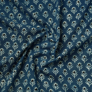 Blue - Akola Hand Block Printed Cotton Fabric