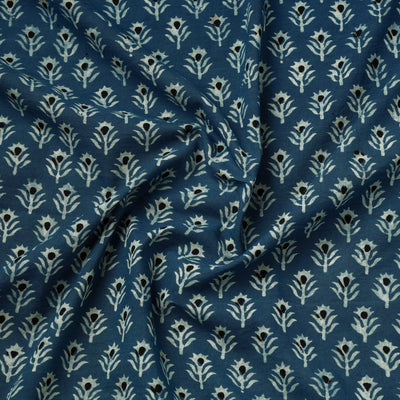 Blue - Akola Hand Block Printed Cotton Fabric