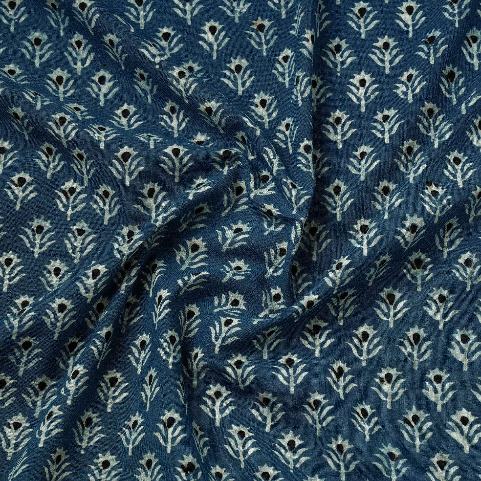 Blue - Akola Hand Block Printed Cotton Fabric