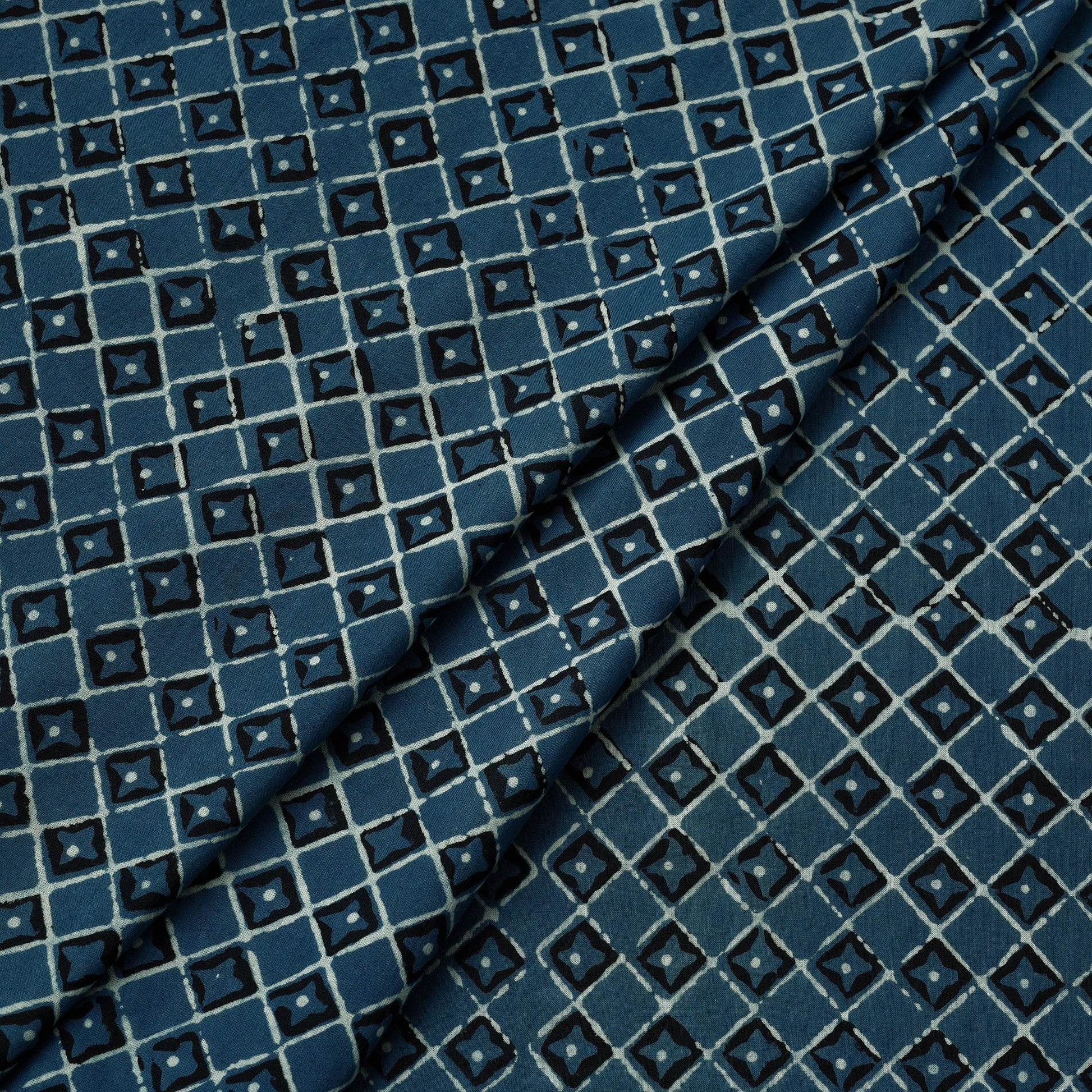 Blue - Hand Block Printed Cotton Akola Fabric