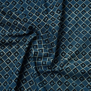 Blue - Hand Block Printed Cotton Akola Fabric