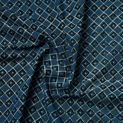 Blue - Hand Block Printed Cotton Akola Fabric