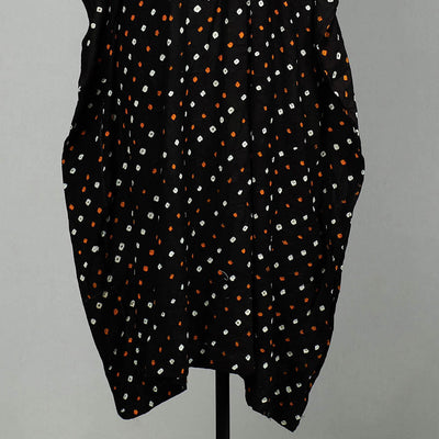 Black - Bandhani Tie-Dye Cotton Kaftan with Tie-Up Waist (Long)