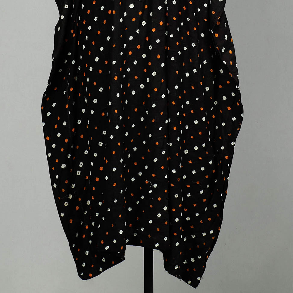 Black - Bandhani Tie-Dye Cotton Kaftan with Tie-Up Waist (Long)