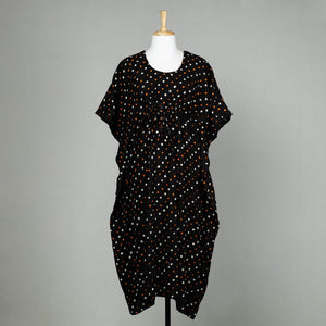 Black - Bandhani Tie-Dye Cotton Kaftan with Tie-Up Waist (Long)