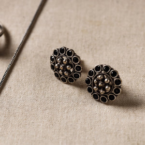 Antique Silver Finish Oxidised Brass Base Stone Work Necklace Set with Ring