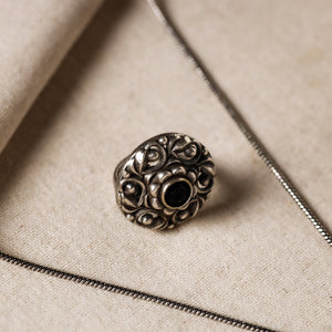 Antique Silver Finish Oxidised Brass Base Stone Work Necklace Set with Ring