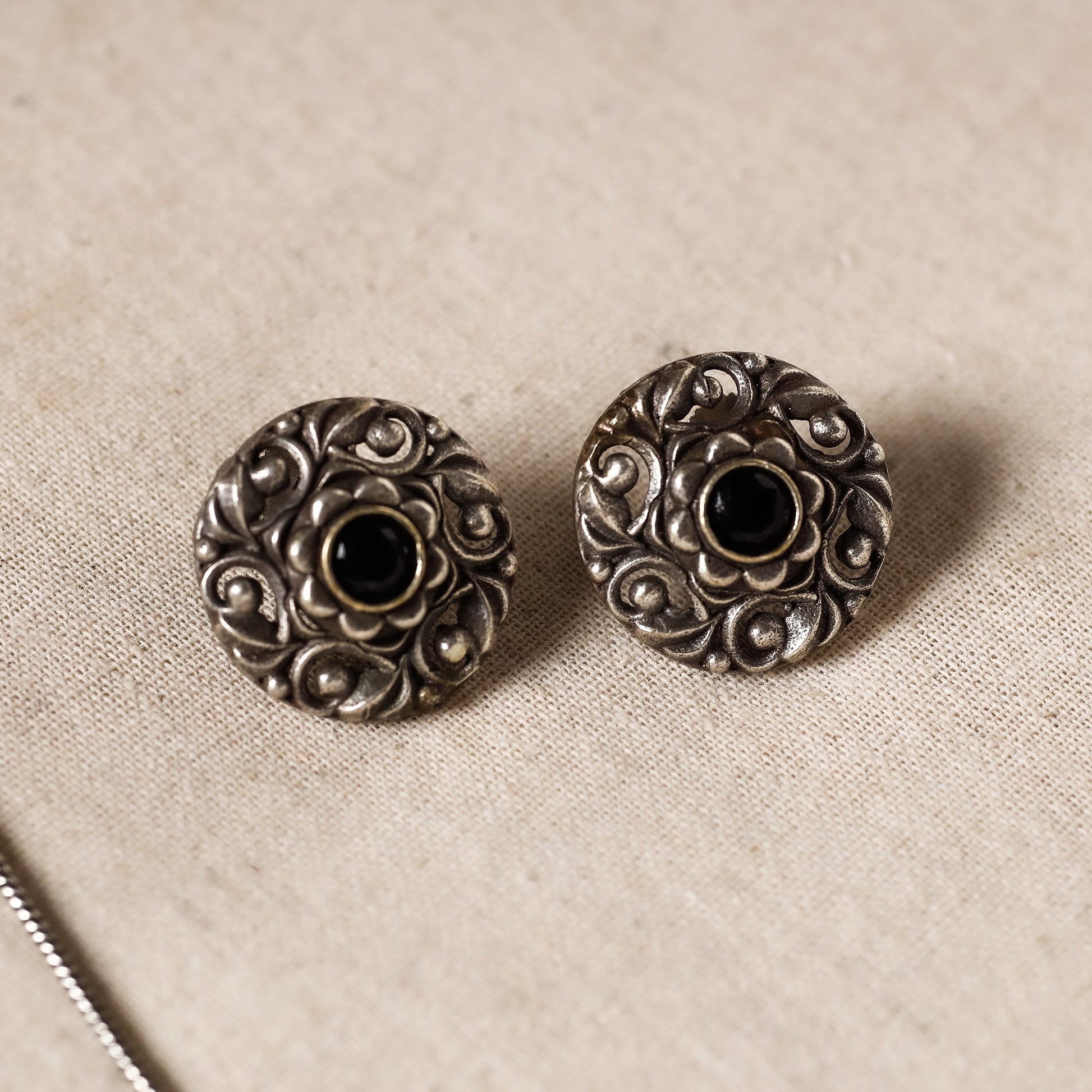 Antique Silver Finish Oxidised Brass Base Stone Work Necklace Set with Ring