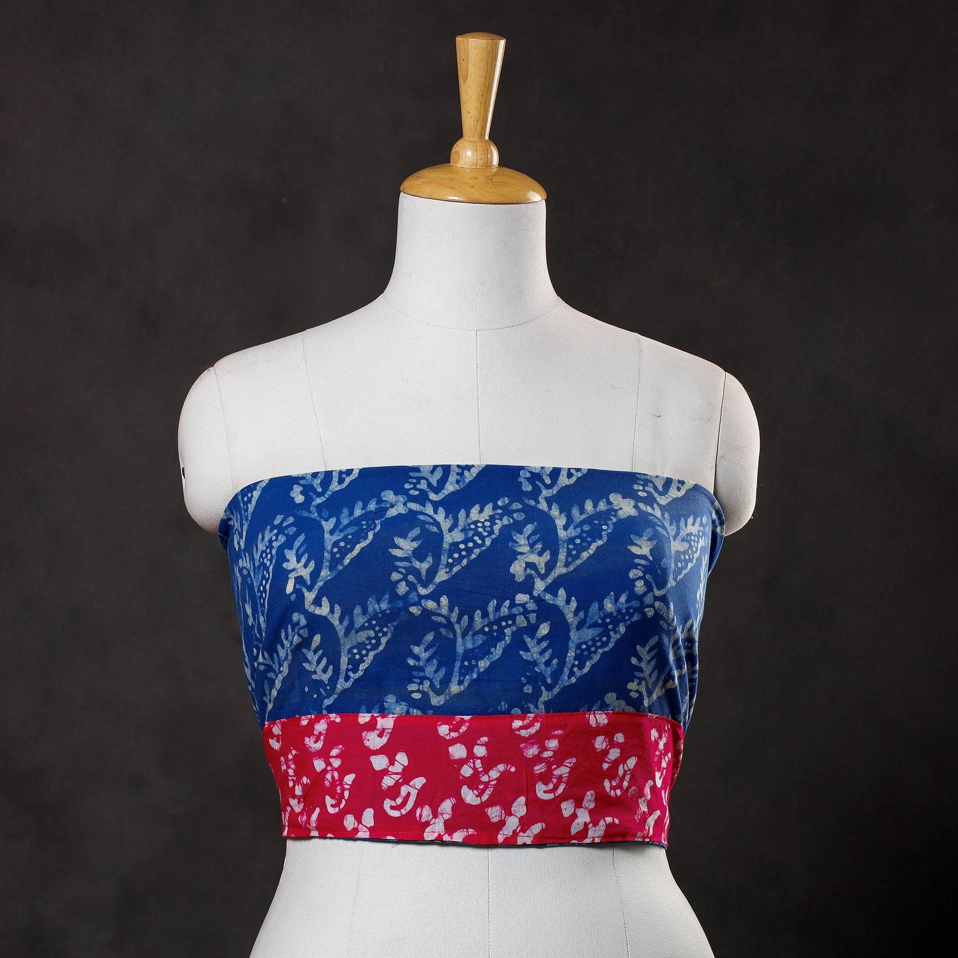 Blue - Batik Block Printed Cotton Blouse Piece
