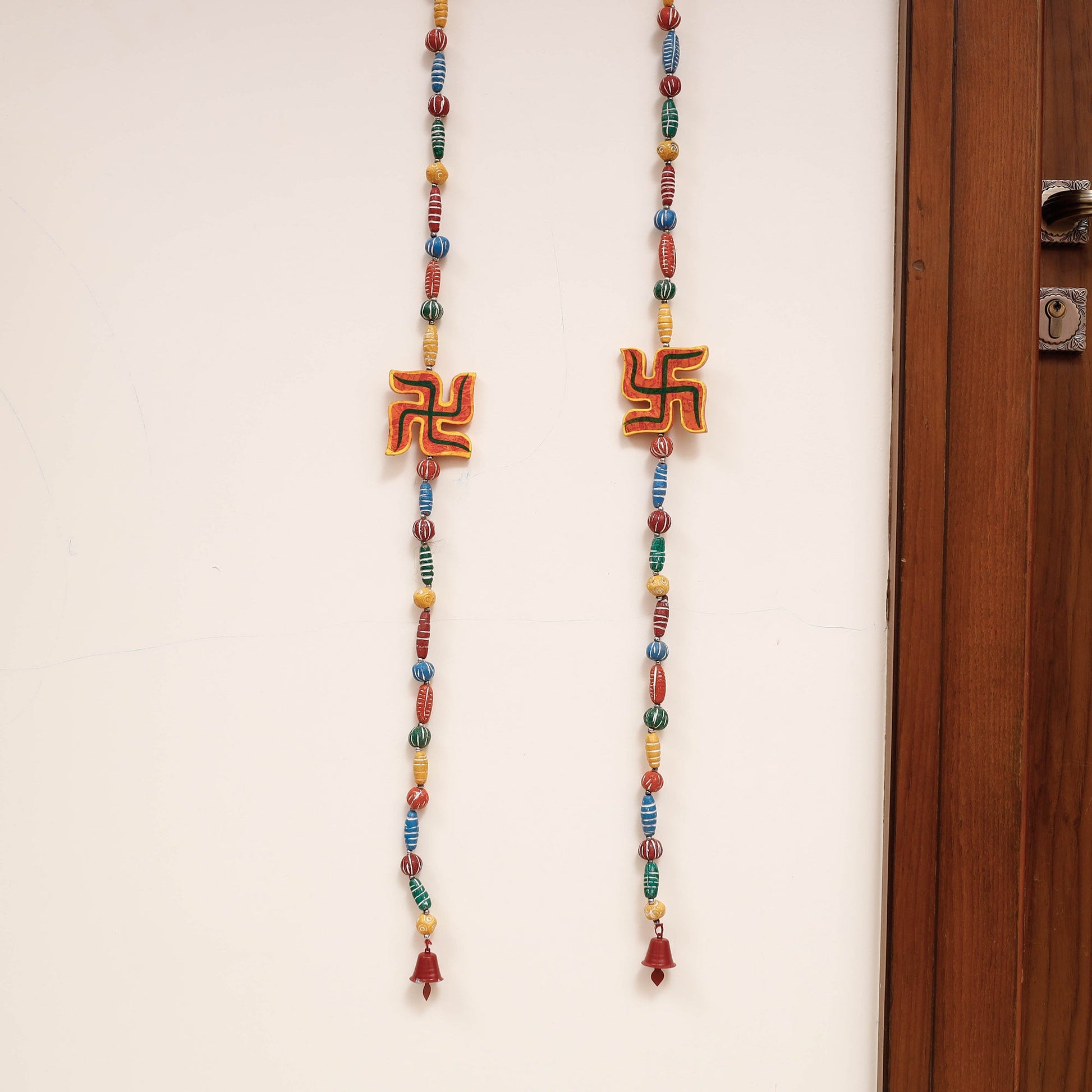Banaras Handpainted Wooden & Terracotta Beads Decorative Hanging (Set of 2)